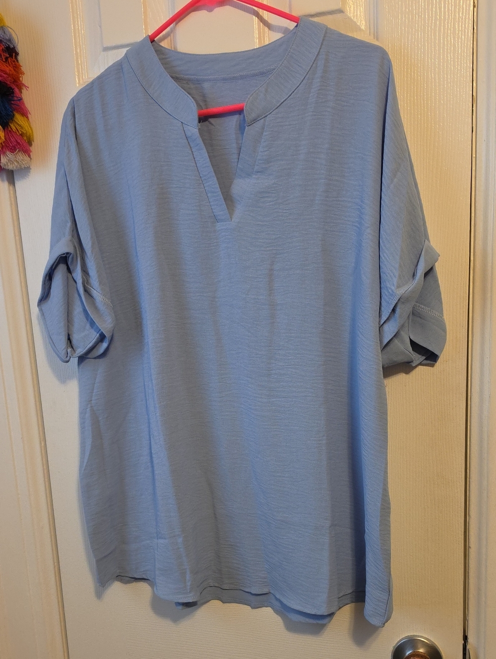 NWOT Women's Light Blue Casual V-Neck Blouse Chiffon Material